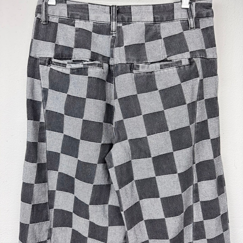 Checkered Wide Leg Trouser Jeans Women Size 8 Grey High Rise Pleated Front Pants - Picture 7 of 8